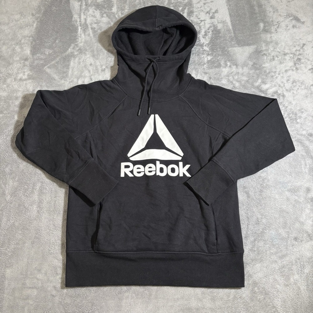 Reebok Delta Logo Hoodie Mockneck Sweatshirt Size Small Black white logo